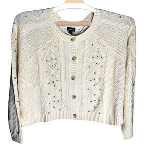 TORRID Cropped Cable‎ Cardigan Rhinestone Embellished Sweater NWT